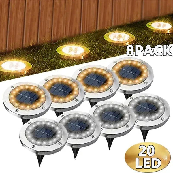 LAMPADAS Solares Power Disk Light, Jardim ao ar livre, Subterreanea Deck Light, Enterrado Lâmpada LED, Decoração, 8 ou 20 LED - MultMix 